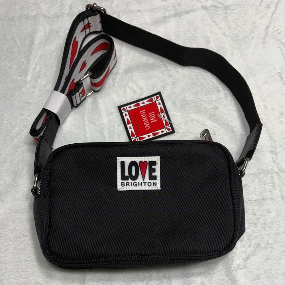 Brighton Black Crossbody Bag with Heart-Print Detachable/ Adjustable Strap